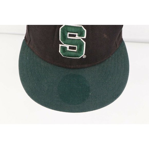 Vintage Distressed New Era Michigan State University Fitted Hat Cap Black 7 1/4 - Picture 2 of 11